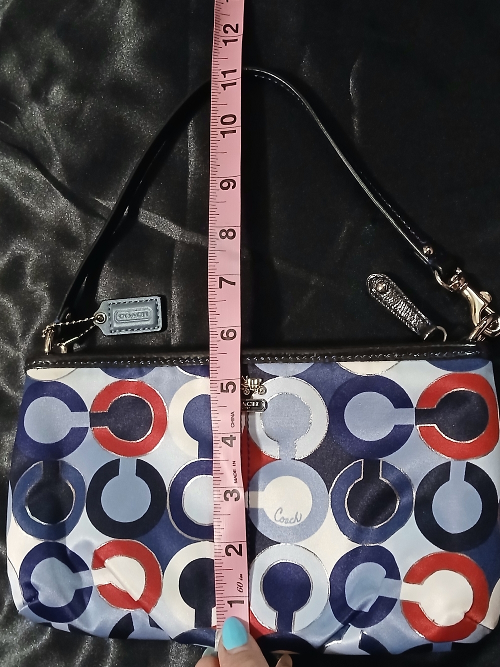 Coach Op Art Print Wristlet Pouch Blue Red White Patent Trim NWOT Y2K - Picture 10 of 10